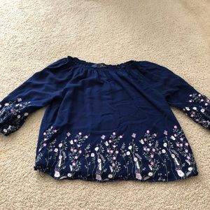 Blue Floral Off the Shoulder Top